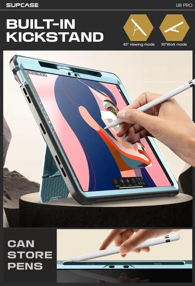 Alt view image 3 of 5 - SUPCASE for iPad Air 13 Inch Case M2 2024 with Pencil Holder (Unicorn Beetle Pro), [Built-in Screen Protector & Stand] [Military-Grade Protection] Full-Body Rugged Cover for iPad Air 13 Inch M2,Arctic