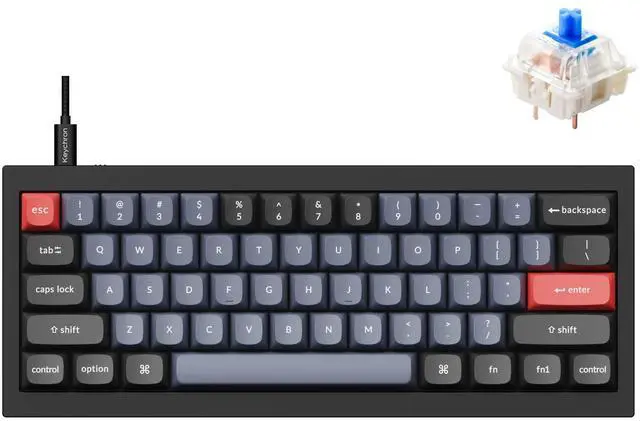 Main image of Keychron Q4 Wired Custom Mechanical Keyboard, 60% Layout QMK/VIA Programmable Macro with Hot-swappable Gateron G Pro Blue Switch Double Gasket Compatible with Mac Windows Linux (Black)