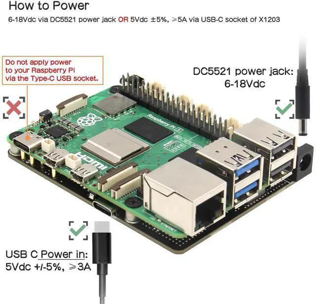 Alt view image 4 of 5 - Geekworm X1203 5V UPS Shield for Raspberry Pi 5| Max 5.1V 5A Output|Wide 6-18V Input|Auto Power On|Safe Shutdown|Power Loss Detection