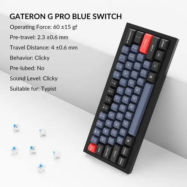 Alt view image 5 of 5 - Keychron Q4 Wired Custom Mechanical Keyboard, 60% Layout QMK/VIA Programmable Macro with Hot-swappable Gateron G Pro Blue Switch Double Gasket Compatible with Mac Windows Linux (Black)