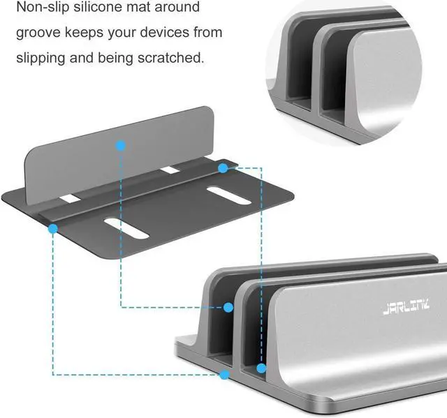 Alt view image 5 of 5 - JARLINK Vertical Laptop Stand Bundle with (Upgraded Dock Version) Vertical Laptop Stand, Double Desktop Stand Adjustable Laptop Holder (up to 17.3 inches) Compatible with All Laptops iPad Tablet