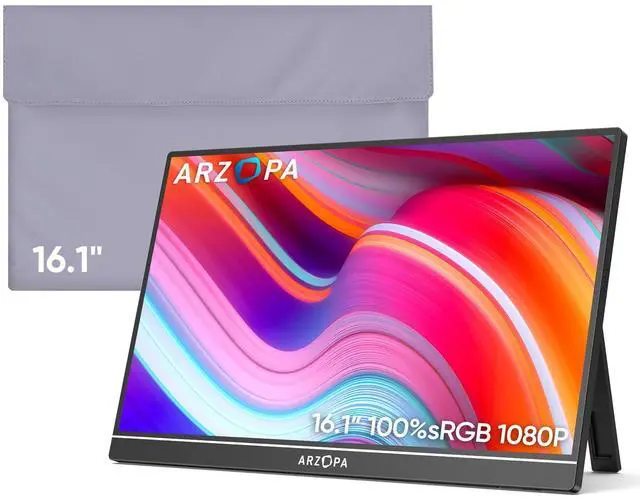 Main image of ARZOPA Portable Monitor & Sleeve, 16.1'' 100% sRGB FHD Laptop Monitor & Portable Monitor PU Sleeve Bag Combination