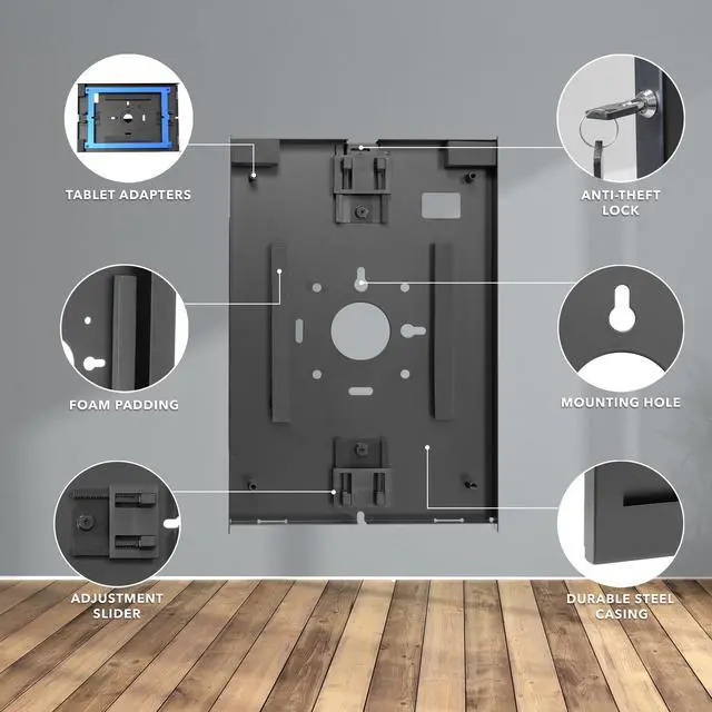 Alt view image 4 of 5 - Mount-It! Anti-Theft Tablet Kiosk Wall Mount Compatible with iPad 10, 9, 8, iPad Pro 10.5, iPad Air 10.5, Locking Kiosk for iPad, Stell Wall Kiosk, Black