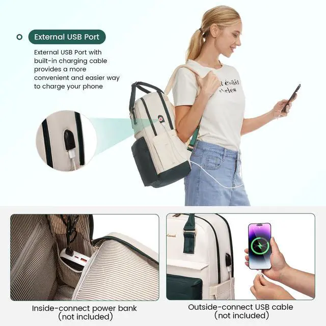 Alt view image 4 of 5 - LOVEVOOK Laptop Backpack for Women 15.6 Inch,Cute Backpack Laptop Bag with USB Port,Waterproof Travel Backpack Purse Teacher Nurse Bag Fashion Computer Bag for Work