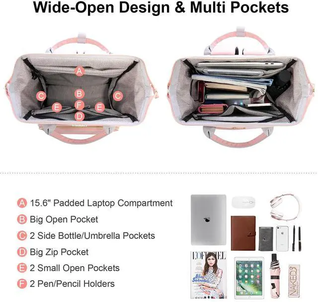 Alt view image 2 of 5 - LOVEVOOK Laptop Backpack for Women, Fashion Business Computer Backpacks Travel Bags, Teacher Doctor Nurse Work Backpack Purse with USB Port, Fits 15.6-Inch Laptop Beige-Black