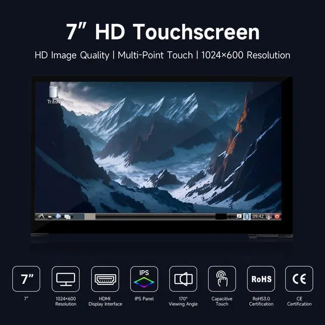 Alt view image 3 of 5 - Generic LUCKFOX Touchscreen,7 inch HDMI 1024x600 Portable Monitor Compatible with Raspberry Pi 5/4/4B/3/3B/Zero 2 W/All Pi Version,Plug & Play LCD IPS Display with Stand, Black