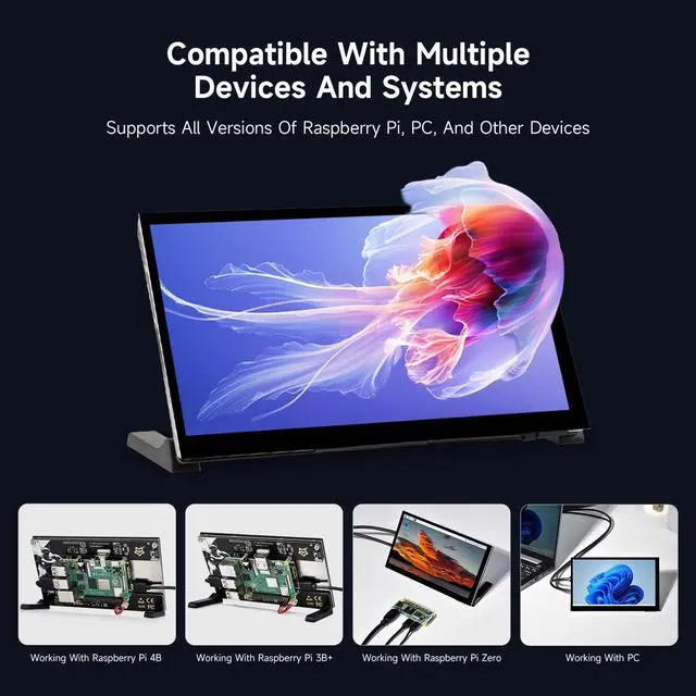 Alt view image 4 of 5 - Generic LUCKFOX Touchscreen,7 inch HDMI 1024x600 Portable Monitor Compatible with Raspberry Pi 5/4/4B/3/3B/Zero 2 W/All Pi Version,Plug & Play LCD IPS Display with Stand, Black