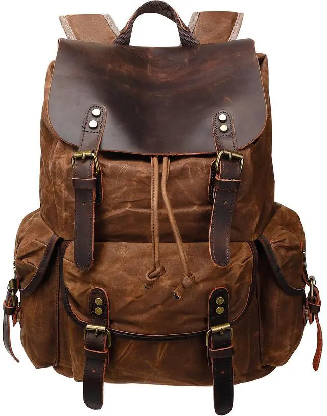 Main image of HuaChen Leather Backpack for Men,Huge Waxed Canvas Shoulder Rucksack for Travel Laptop OVERSIZE - M80 Brown XL