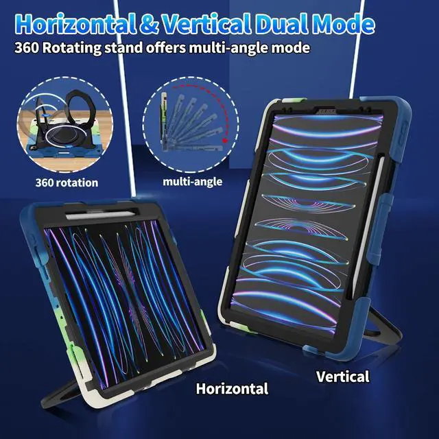 Alt view image 2 of 5 - ROISKIN for iPad Pro 12.9 -Inch Case (6th, 5th, 4th & 3rd Gen)with HD Screen Protector, 360 Stand, Handle, Pencil Holder,Shoulder Strap[15ft Drop Protection]Rugged Bulky Full Body 12.9 iPad Pro Case