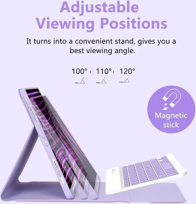 Alt view image 4 of 5 - MMK iPad Pro 11 inch 4th 3rd Gen Case with Keyboard, iPad Air 5th 4th 10.9 inch & iPad Air 11 inch (M2) 2024 Keyboard Case, Detachable Bluetooth Keyboard with Pencil Holder - Clove Purple