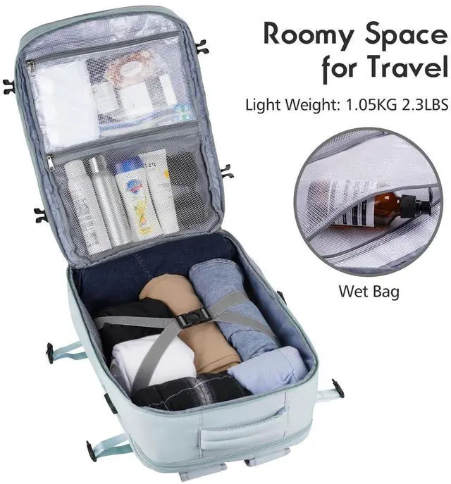 Alt view image 3 of 5 - MOMUVO Large Travel Backpack Women, Flight Approved Carry On Backpack, Water Resistant Anti-Theft Large Casual Daypack Fit 17 Inch Laptop with USB Charging Port, Blue