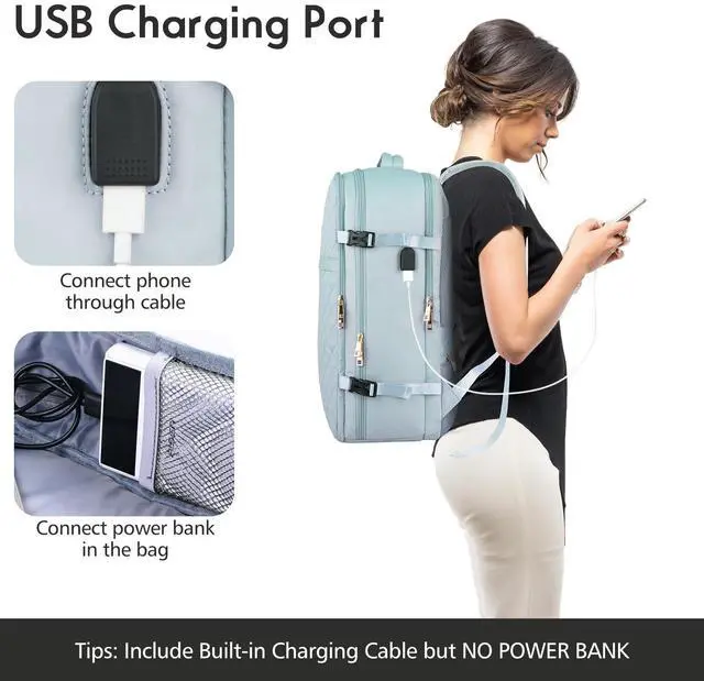 Alt view image 5 of 5 - MOMUVO Large Travel Backpack Women, Flight Approved Carry On Backpack, Water Resistant Anti-Theft Large Casual Daypack Fit 17 Inch Laptop with USB Charging Port, Blue