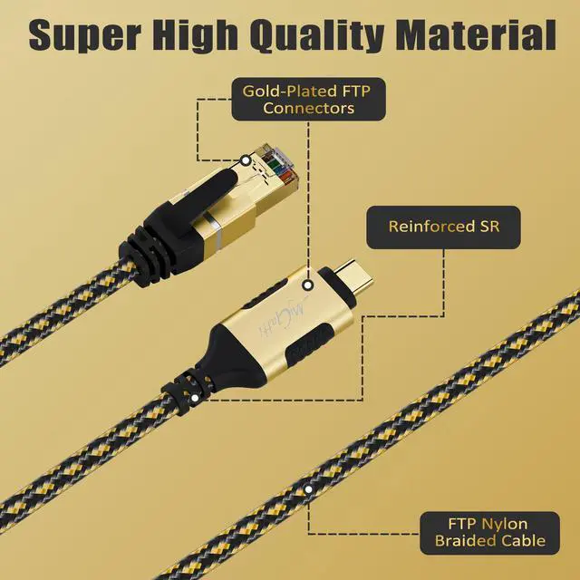 Alt view image 2 of 5 - USB C to Ethernet Cable 35 FT, USB 3.0 Type-C to RJ45 Cord, FTP, 1Gbps Shielded Internet LAN Network Cable, Thunderbolt 3/4 Compatible with MacBook Pro, iPhone 16/15 Series, iPad Pro, Dell XPS, More