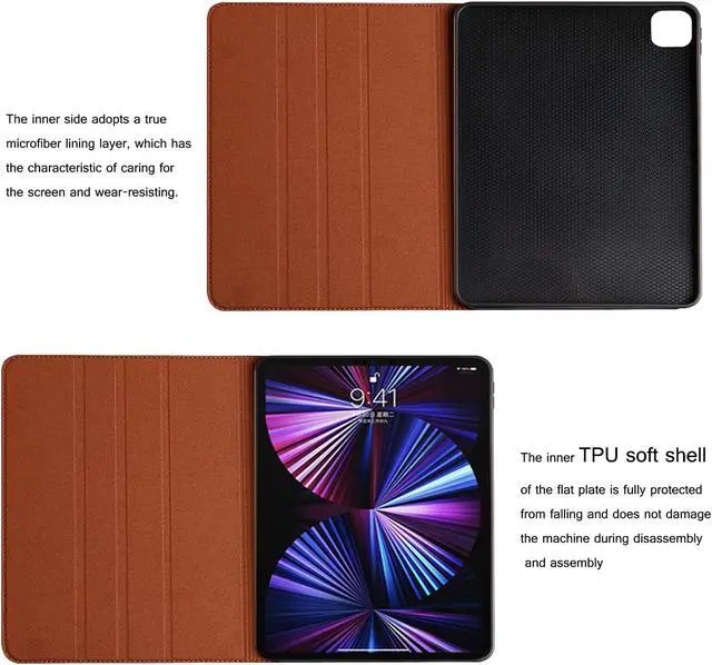 Alt view image 4 of 5 - NANRUIL for Ipad Pro 13-inch Case M4 7th Gen 2024(Model:A2925/A2926) Genuine Leather Cover Protective Shell,Auto Wake/Sleep.Brown