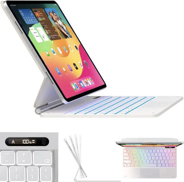 Main image of Snugg iPad Air 11 Case with Keyboard with Apple Pencil Holder & Live Battery Display - Wireless Bluetooth Backlit Magic Keyboard 11 Case for iPad 11 Case with Keyboard - White