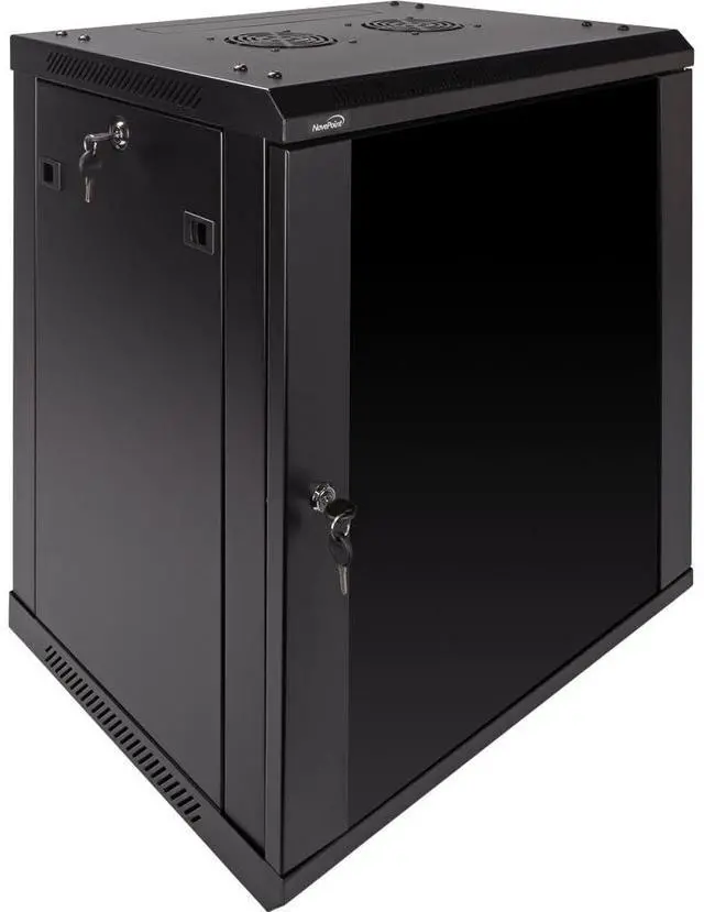 Alt view image 5 of 5 - NavePoint 12U Wall Mount Network Cabinet for 19 IT Equipment, A/V, Tempered Glass Door, Locks, 2 Fans, 450mm Depth, Max Weight 132 lbs