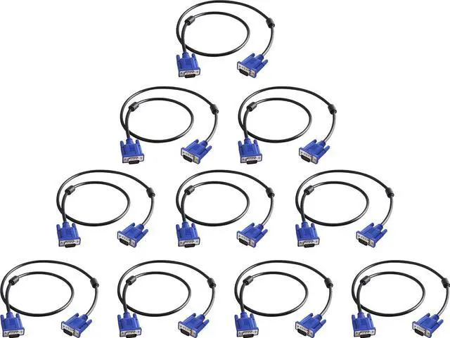 Main image of VGA to VGA Monitor Cable 10 Pack, 15 Pin Male to Male Computer Cord Support 1080P Full HD for Laptop TV Projector - 3 Feet