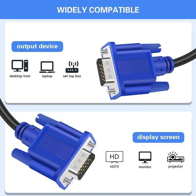 Alt view image 2 of 5 - VGA to VGA Monitor Cable 10 Pack, 15 Pin Male to Male Computer Cord Support 1080P Full HD for Laptop TV Projector - 3 Feet