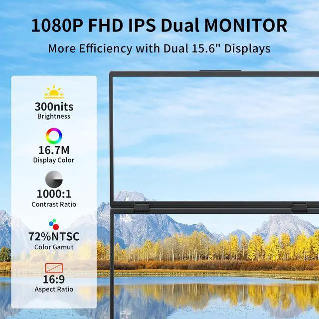 Alt view image 2 of 5 - Laptop Screen Extender,15.6" Dual Monitors (Wins/Mac) Folding Stacked Portable Dual Monitor, USB C Travel Extended Computer Display with Triple Portable Monitor for Laptop PC Windows Mac