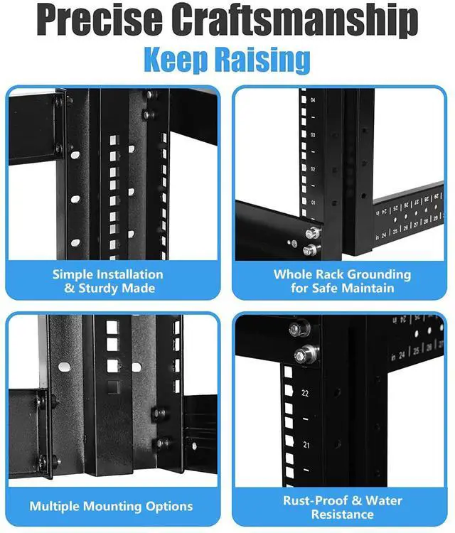 Alt view image 4 of 5 - Raising Electronics Server Rack 4 Post Open Rack Frame Rack Enclosure 19 Inch Adjustable Depth Aluminum (27U,56Inch Height)