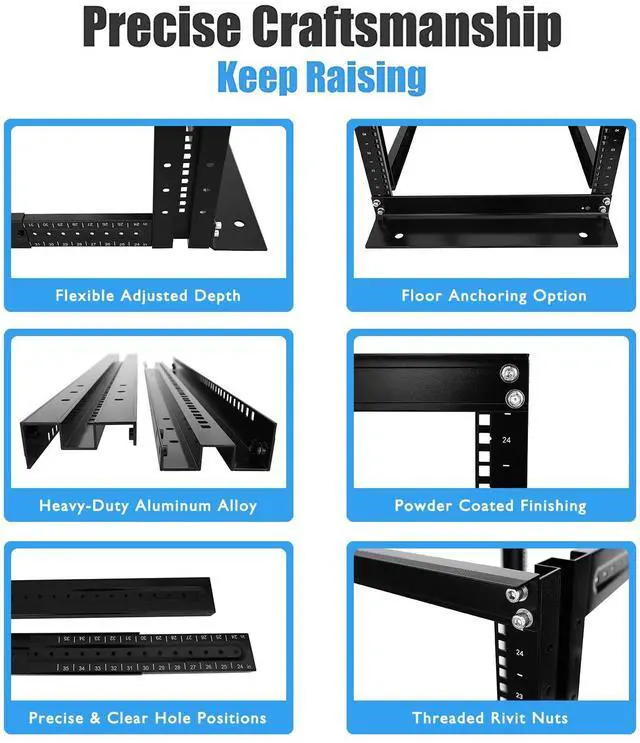 Alt view image 5 of 5 - Raising Electronics Server Rack 4 Post Open Rack Frame Rack Enclosure 19 Inch Adjustable Depth Aluminum (27U,56Inch Height)