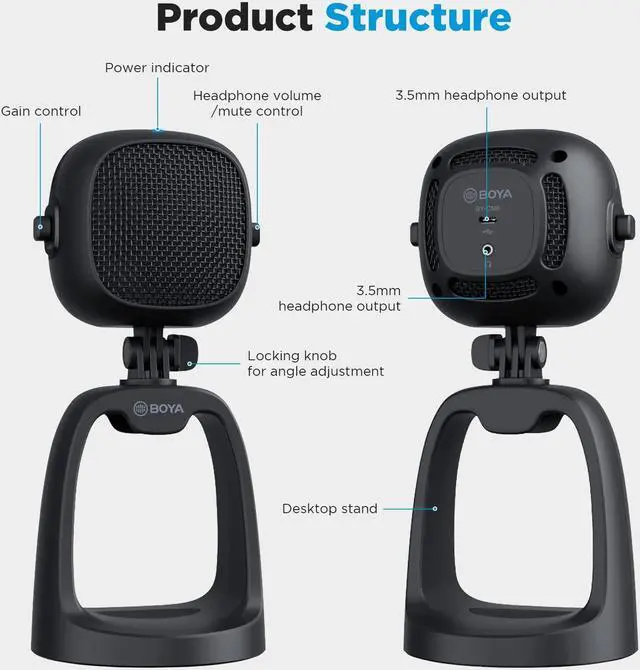 Alt view image 2 of 5 - BOYA USB Computer Microphone for Live Streaming Gaming Condenser Podcast Asmr Mic for Studio Music Recording Video Voice Over for PC Windows Mac Laptop Desktop Phones YouTube by-CM6