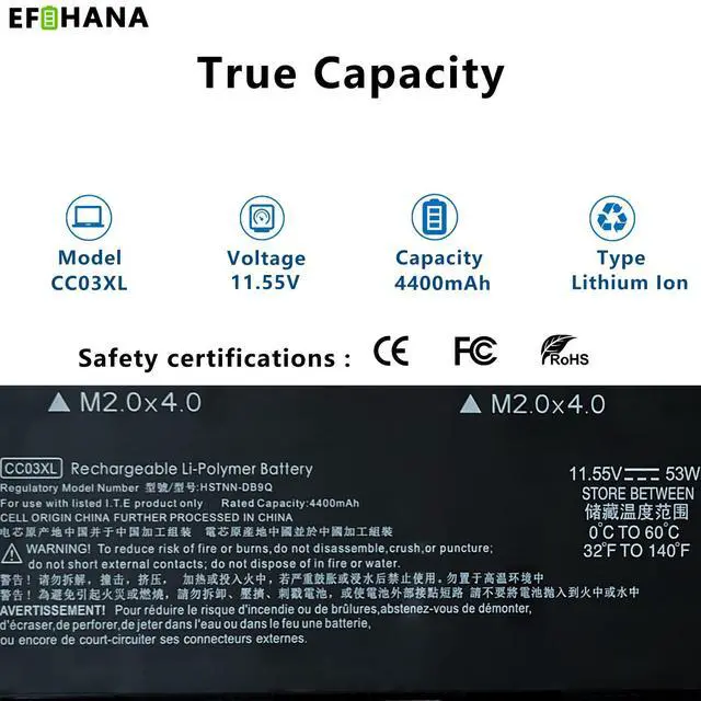 Alt view image 4 of 5 - CC03XL 53Wh Laptop Battery Replacement for HP EliteBook 850 G7 G8 EliteBook 855 G7 G8 ZBook Firefly 15 G7 G8 Series HSTNN-UB8W HSTNN-DB9O L77622-2C1 L77622-2C2 L77622-541 L77991-005 11.55V 4400mAh