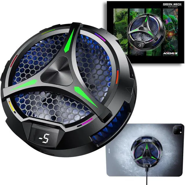 Main image of ACEDAYS Magnetic Cooler for iPad,Tablet Cooler for ipad/Surface pro/Samsung Tab,Universal Radiator with Temperature Display for Mobile Gaming,Tiktok Live Streaming (Green Mech)