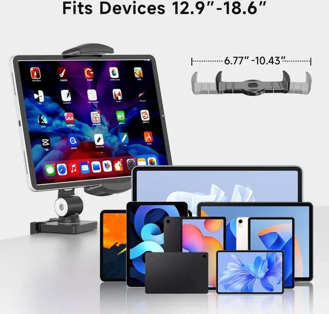 Alt view image 3 of 5 - suptek Aluminum Alloy Tablet Stand for Desk, Adjustable Foldable Arm Holder Mount Compatible with iPad 10/9th, iPad 13/12.9 Pro, Portable Monitor 12.9-18.6'', YF108BV1