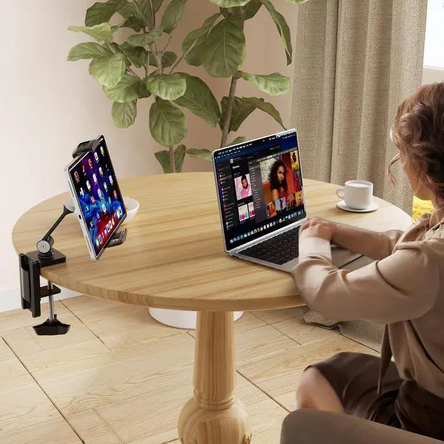 Alt view image 4 of 5 - suptek Aluminum Alloy Tablet Stand for Desk, Adjustable Foldable Arm Holder Mount Compatible with iPad 10/9th, iPad 13/12.9 Pro, Portable Monitor 12.9-18.6'', YF108BV1