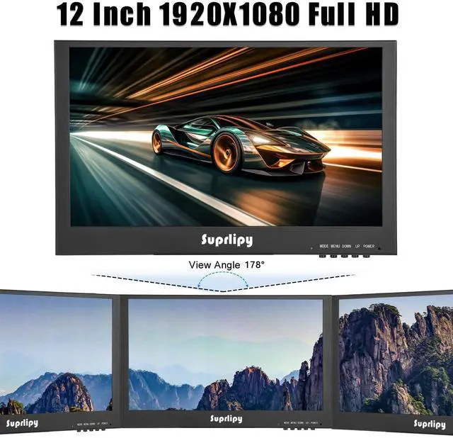 Alt view image 3 of 5 - Suprlipy 12 Inch Mini Small HDMI Monitor 1920x1080 16:9 IPS Metal Housing LCD Display Screen Support HDMI/VGA/AV/BNC Input Built-in LounSpeakers for PC CCTV Security Camera RasPi