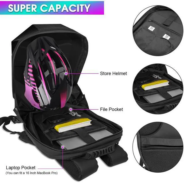 Alt view image 4 of 5 - TEMSONE Carbon Fiber Motorcycle LED Knight Backpack with Full-color screen, Laptop Backpack, DIY programming Backpack, Riding Backpack for Store Helmet, Waterproof Luggage Bag for Travelling Camping