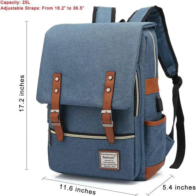 Alt view image 2 of 5 - UGRACE Vintage Laptop Backpack with USB Charging Port, Elegant Water Resistant Travelling Backpack Casual Daypacks College Shoulder Bag for Men Women, Fits up to 15.6Inch Laptop in Blue