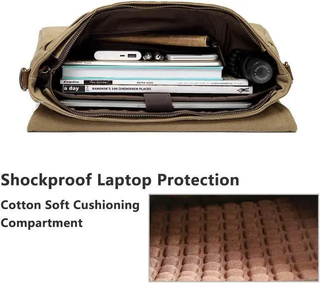 Alt view image 2 of 5 - VASCHY Messenger Bag for Men, Vintage Water Resistant Waxed Canvas Satchel 15.6 inch Laptop Briefcase Shoulder Bag with Padded Shoulder Strap Camel