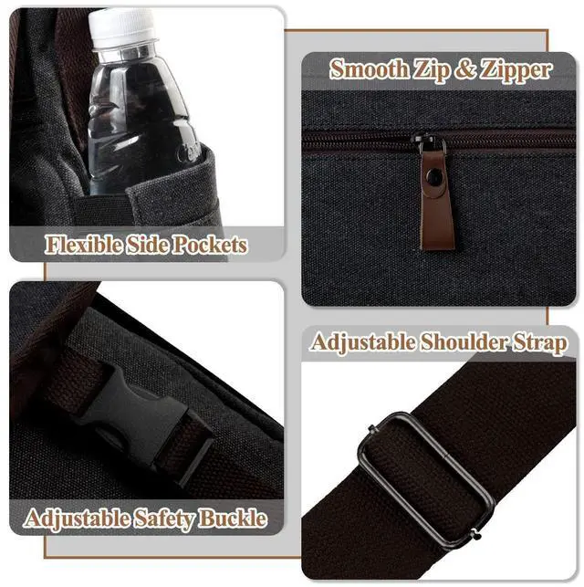 Alt view image 3 of 5 - VASCHY Messenger Bag for Men, Canvas Water Resistant Briefcases 15.6in Laptop Bag Crossbody Satchel Computer Bags for Work Office Bag for Women Dark Gray