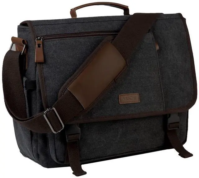Main image of VASCHY Messenger Bag for Men, Canvas Water Resistant Briefcases 15.6in Laptop Bag Crossbody Satchel Computer Bags for Work Office Bag for Women Dark Gray