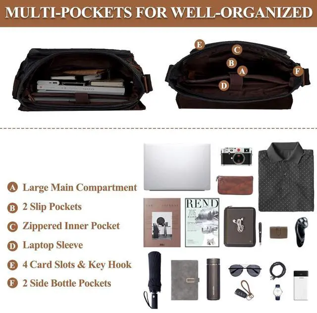 Alt view image 5 of 5 - VASCHY Messenger Bag for Men, Canvas Water Resistant Briefcases 15.6in Laptop Bag Crossbody Satchel Computer Bags for Work Office Bag for Women Dark Gray