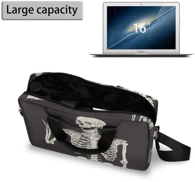 Alt view image 2 of 5 - Rock Skeleton Skull Laptop Bag Sleeve Case for Women Men Briefcase Tablet Messenger Shoulder Bag with Strap Notebook Computer Case 14 15.6 16 Inch for Business