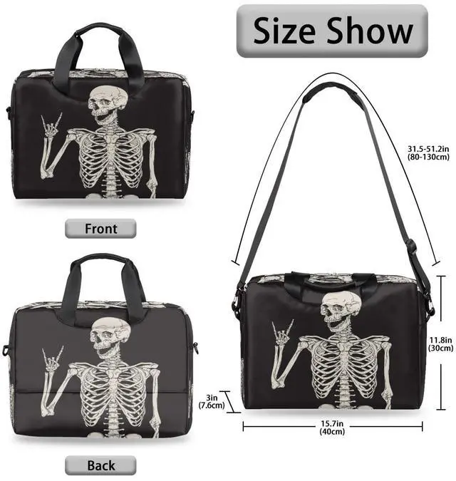 Alt view image 4 of 5 - Rock Skeleton Skull Laptop Bag Sleeve Case for Women Men Briefcase Tablet Messenger Shoulder Bag with Strap Notebook Computer Case 14 15.6 16 Inch for Business