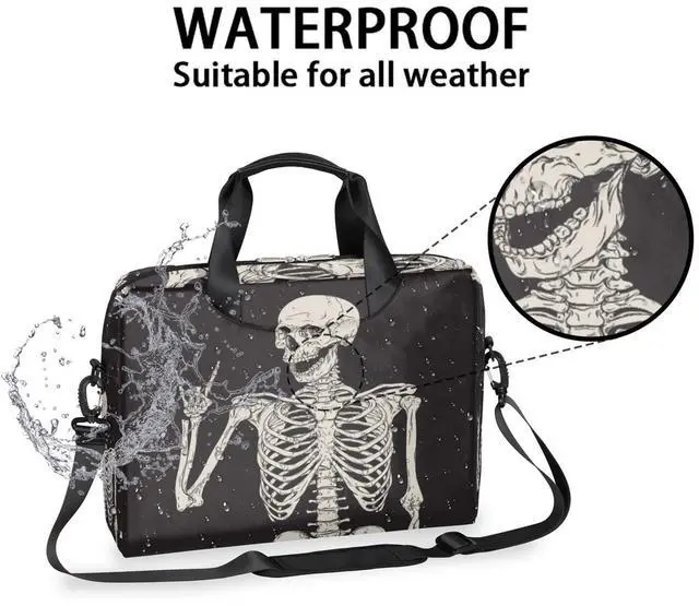 Alt view image 5 of 5 - Rock Skeleton Skull Laptop Bag Sleeve Case for Women Men Briefcase Tablet Messenger Shoulder Bag with Strap Notebook Computer Case 14 15.6 16 Inch for Business