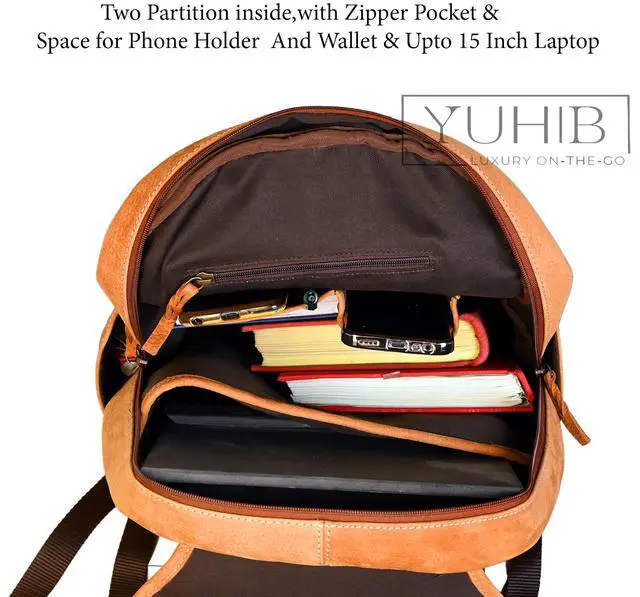 Alt view image 5 of 5 - YUHIB Cowhide Leather Backpack for Men & Women 15 Inches Full Grain Cowhide Hair On Leather Laptop Backpack for Rucksack Knapsack Vintage Cow Skin Shoulder Bag for Travel, Hiking, DailyWear