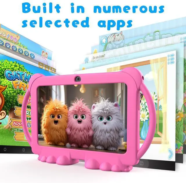 Alt view image 3 of 5 - Kids Tablet 7 inch for Girls, Android 12 Tablets for Kids, 4GB RAM 32GB ROM Toddler Tablet, WIFI Bluetooth, Safety Eye IPS Screen, Parental Control, Dual Camera Shockproof Case for Educational, Games.