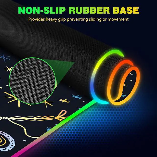 Alt view image 5 of 5 - AIMSA RGB Gaming Mouse Pad with Wireless Charging, Large Keyboard Mouse Pad with 14 LED Light Modes, Non-Slip Rubber Base Waterproof Desk Pad for Home Office Decor, Abstract Moon Stars