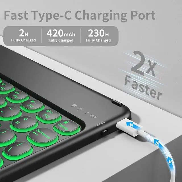 Alt view image 3 of 5 - Aoub Keyboard Case for iPad 9th/8th/7th Generation 10.2 inch, 7 Colors Backlit, Stand Folio Detachable Wireless Bluetooth Keyboard Cover Soft TPU Back Case for iPad 10.2 2021/2020/2019 - Dark Green