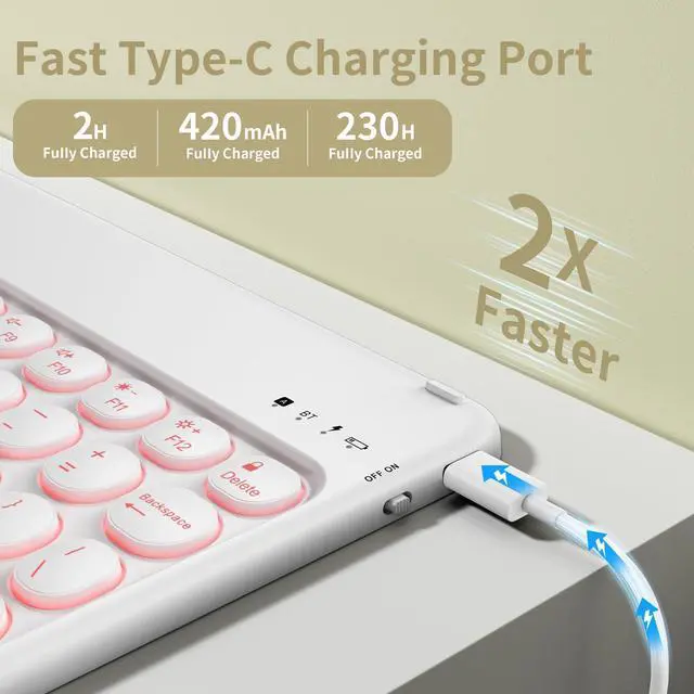 Alt view image 3 of 5 - Aoub Keyboard Case for iPad 9th/8th/7th Generation 10.2 inch, 7 Colors Backlit, Stand Folio Detachable Wireless Bluetooth Keyboard Cover Soft TPU Back Case for iPad 10.2 2021/2020/2019 - White