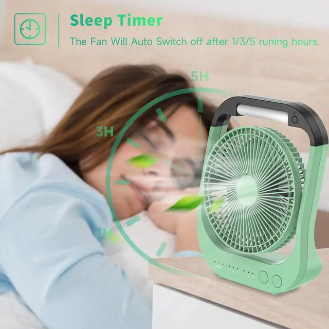 Alt view image 5 of 5 - ATEngeus USB Desk Fan, 10000mAh Rechargeable Battery Operated Fan, 4 Speeds Table Fan, 8" Camping Fan, 180degRotation, LED Light, Timer, Portable Fan for Camping,Traveling