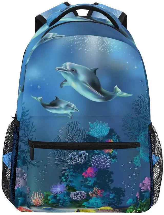 Main image of Cute Animal Dolphin Ocean Theme Travel Backpack for Women Men 16 Inch Lightweight Book Bag Hiking Camping Daypack (Dolphin)
