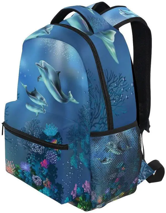 Alt view image 3 of 5 - Cute Animal Dolphin Ocean Theme Travel Backpack for Women Men 16 Inch Lightweight Book Bag Hiking Camping Daypack (Dolphin)