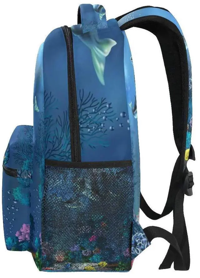 Alt view image 4 of 5 - Cute Animal Dolphin Ocean Theme Travel Backpack for Women Men 16 Inch Lightweight Book Bag Hiking Camping Daypack (Dolphin)