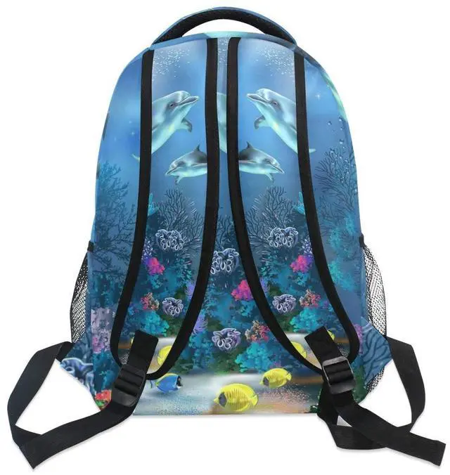 Alt view image 5 of 5 - Cute Animal Dolphin Ocean Theme Travel Backpack for Women Men 16 Inch Lightweight Book Bag Hiking Camping Daypack (Dolphin)